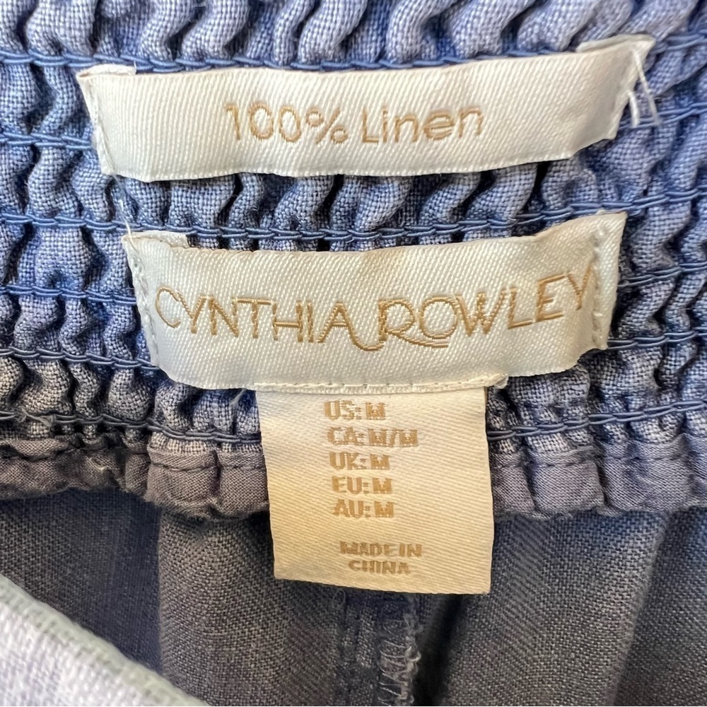 100% LINEN BLUE CHAMBRAY PULL ON DRAWSTRING WIDE LEG PANTS SIZE MEDIUM - Picture 5 of 5